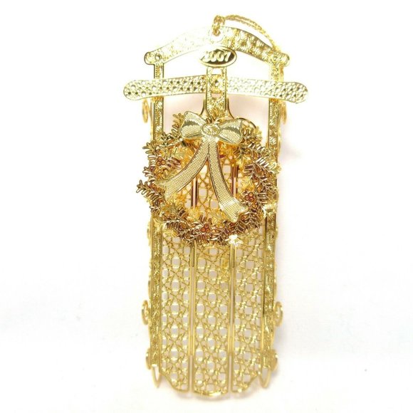 Danbury Mint Other - 2007 Christmas Sled Danbury Mint Christmas Ornament Gold Plated Collection